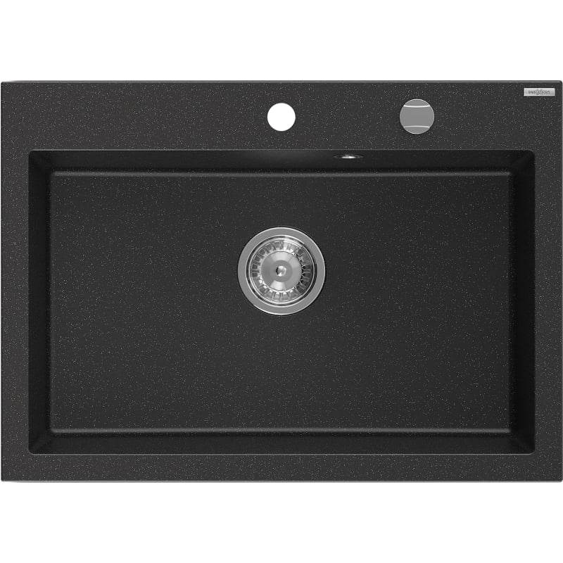 Mexen Elix Granitspüle 1-beckig 700 x 500 mm, Schwarz/Silber Metallic, Siphon Chrom - 6526701005-73