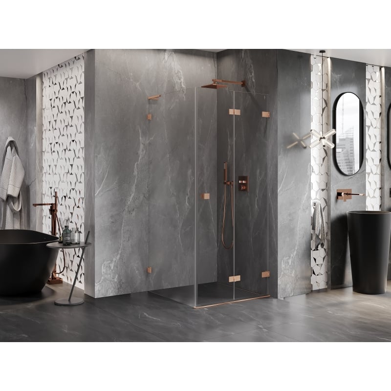 Mexen Lunar-F L klappbare Duschkabine rechts 80 x 80 cm, transparent, gebürstetes Kupfer - 836L-080-080-65-00-P