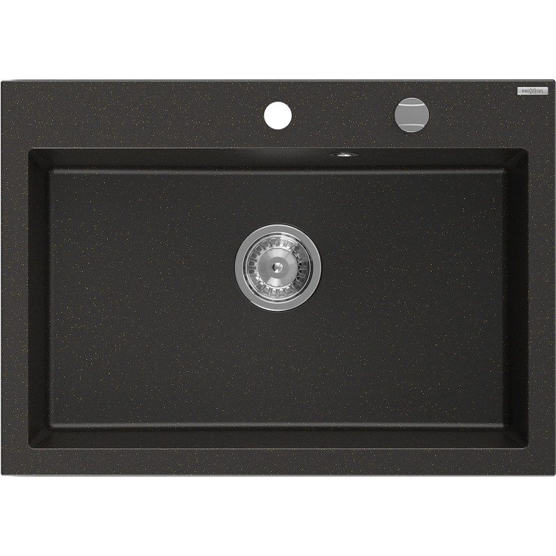 Mexen Elix Granitspüle 1-Becken 700 x 500 mm, schwarz/gold metallic, Siphon chrom - 6526701005-75