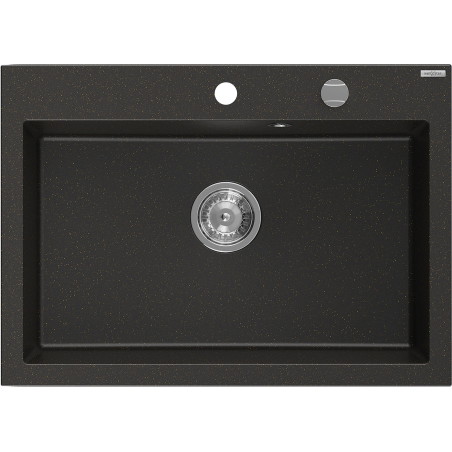 Mexen Elix Granitspüle 1-Becken 700 x 500 mm, schwarz/gold metallic, Siphon chrom - 6526701005-75