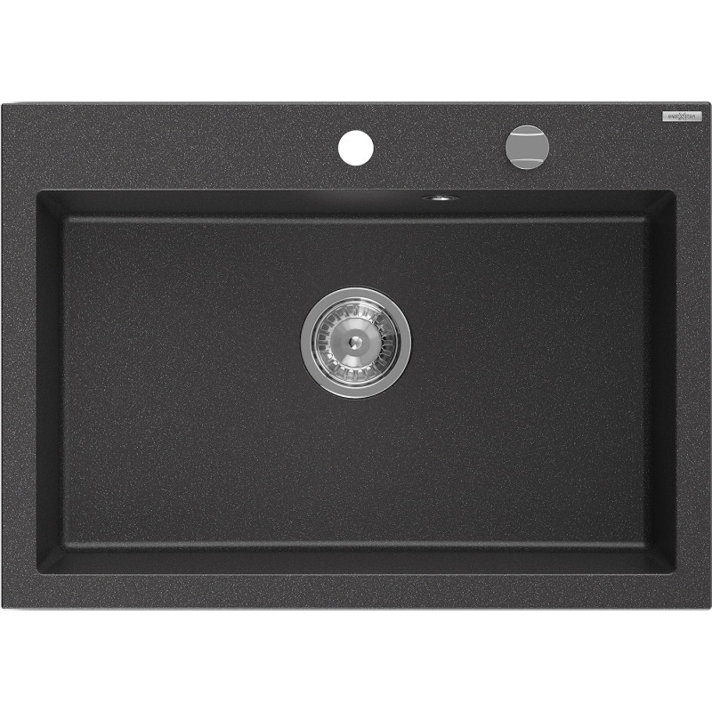 Mexen Elix Granitspüle 1-Becken 700 x 500 mm, schwarz gesprenkelt, Chrom-Siphon - 6526701005-76