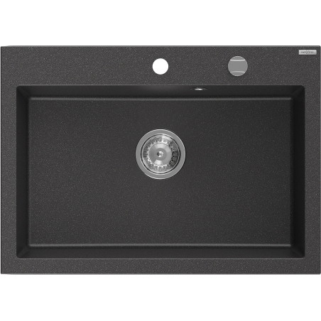 Mexen Elix Granitspüle 1-Becken 700 x 500 mm, schwarz gesprenkelt, Chrom-Siphon - 6526701005-76