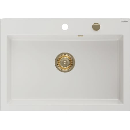 Mexen Elix Granitspüle 1-becken 700 x 500 mm, weiß, goldener Siphon - 6526701005-20-G