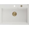 Mexen Elix Granitspüle 1-becken 700 x 500 mm, weiß, goldener Siphon - 6526701005-20-G
