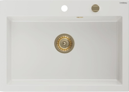 Mexen Elix Granitspüle 1-becken 700 x 500 mm, weiß, goldener Siphon - 6526701005-20-G