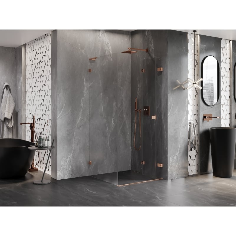 Mexen Lunar-F L Duschkabine klappbar rechts 90 x 90 cm, transparent, gebürstetes Kupfer - 836L-090-090-65-00-P