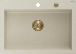 Mexen Elix Granitspüle 1-beckig 700 x 500 mm, beige, goldener Siphon - 6526701005-69-G