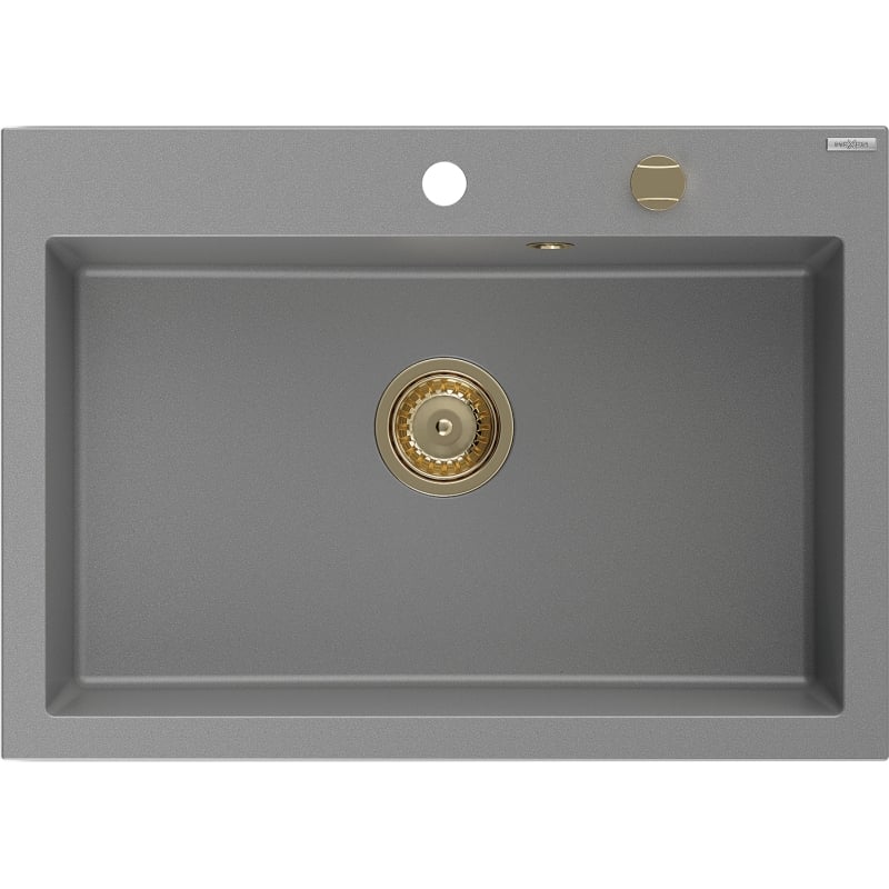 Mexen Elix Granitspüle 1-beckig 700 x 500 mm, grau, goldener Siphon - 6526701005-71-G