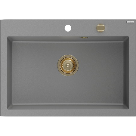 Mexen Elix Granitspüle 1-beckig 700 x 500 mm, grau, goldener Siphon - 6526701005-71-G
