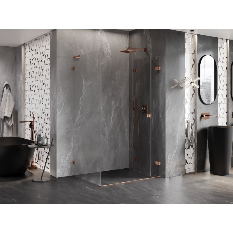 Mexen Lunar-F L klappbare Duschkabine rechts 100 x 90 cm, transparent, gebürstetes Kupfer - 836L-100-090-65-00-P