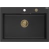 Mexen Elix Granitspüle 1-beckig 700 x 500 mm, schwarz/silber metallic, goldener Siphon - 6526701005-73-G