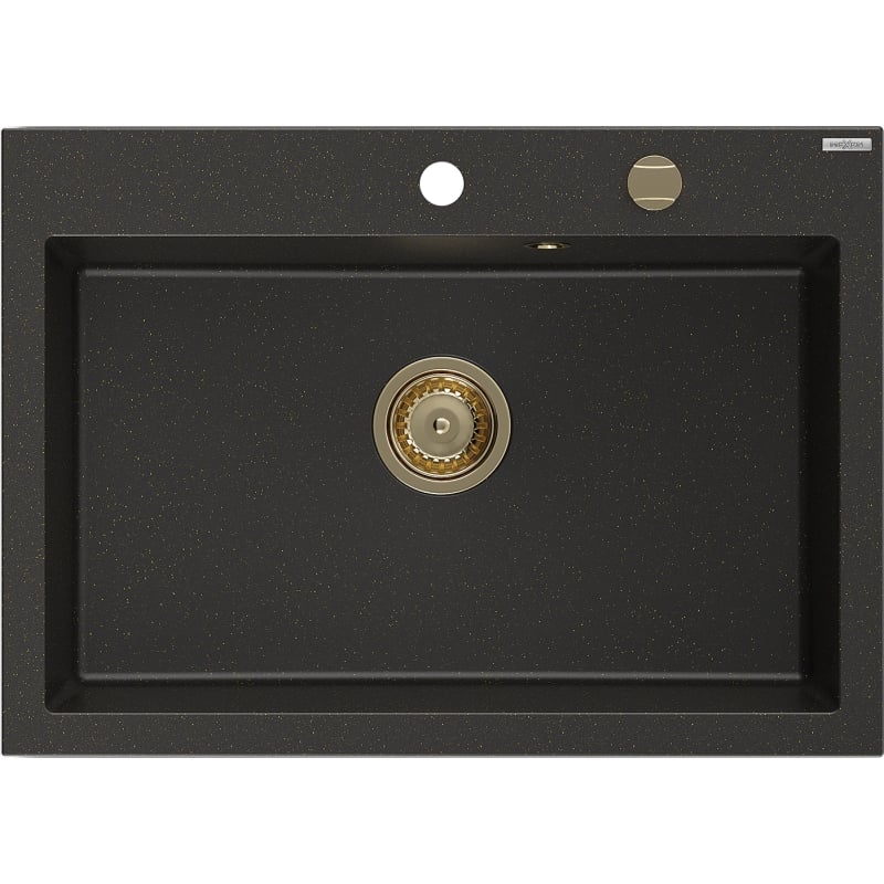 Mexen Elix Granitspüle 1-Becken 700 x 500 mm, schwarz/gold metallic, goldener Siphon - 6526701005-75-G
