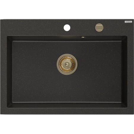 Mexen Elix Granitspüle 1-Becken 700 x 500 mm, schwarz/gold metallic, goldener Siphon - 6526701005-75-G