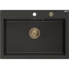 Mexen Elix Granitspüle 1-Becken 700 x 500 mm, schwarz/gold metallic, goldener Siphon - 6526701005-75-G
