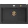 Mexen Elix Granitspüle 1-beckig 700 x 500 mm, schwarz gesprenkelt, goldener Siphon - 6526701005-76-G