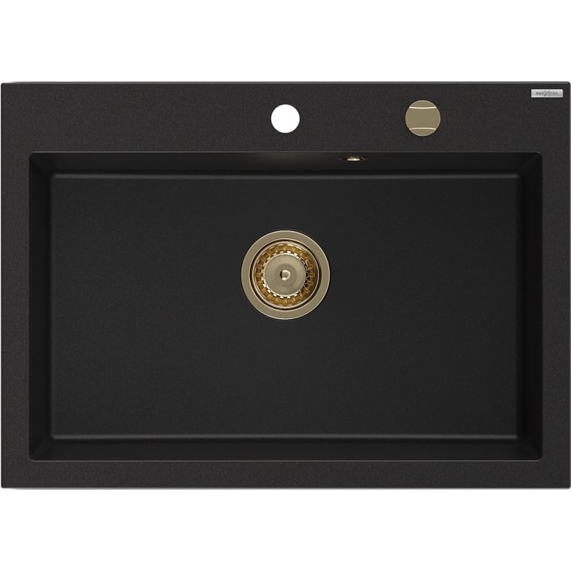Mexen Elix Granitspüle mit einer Kammer 700 x 500 mm, schwarz, goldener Siphon - 6526701005-77-G