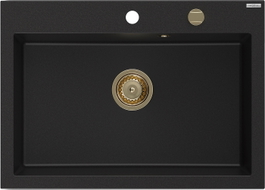 Mexen Elix Granitspüle mit einer Kammer 700 x 500 mm, schwarz, goldener Siphon - 6526701005-77-G