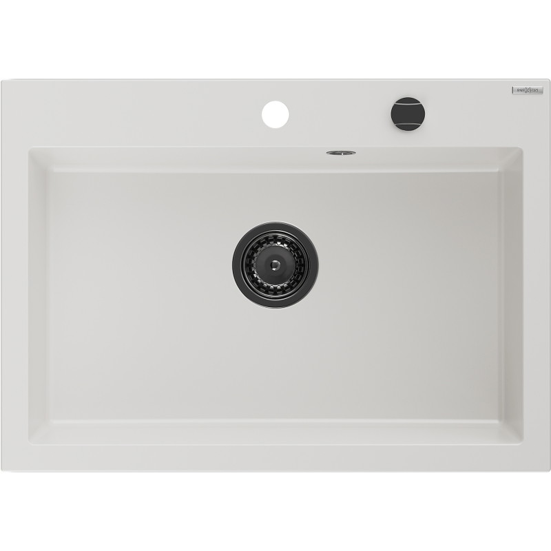 Mexen Elix Granitspüle 1-Becken 700 x 500 mm, weiß, schwarzer Siphon - 6526701005-20-B