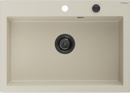 Mexen Elix Granitspüle 1-beckig 700 x 500 mm, beige, schwarzer Siphon - 6526701005-69-B