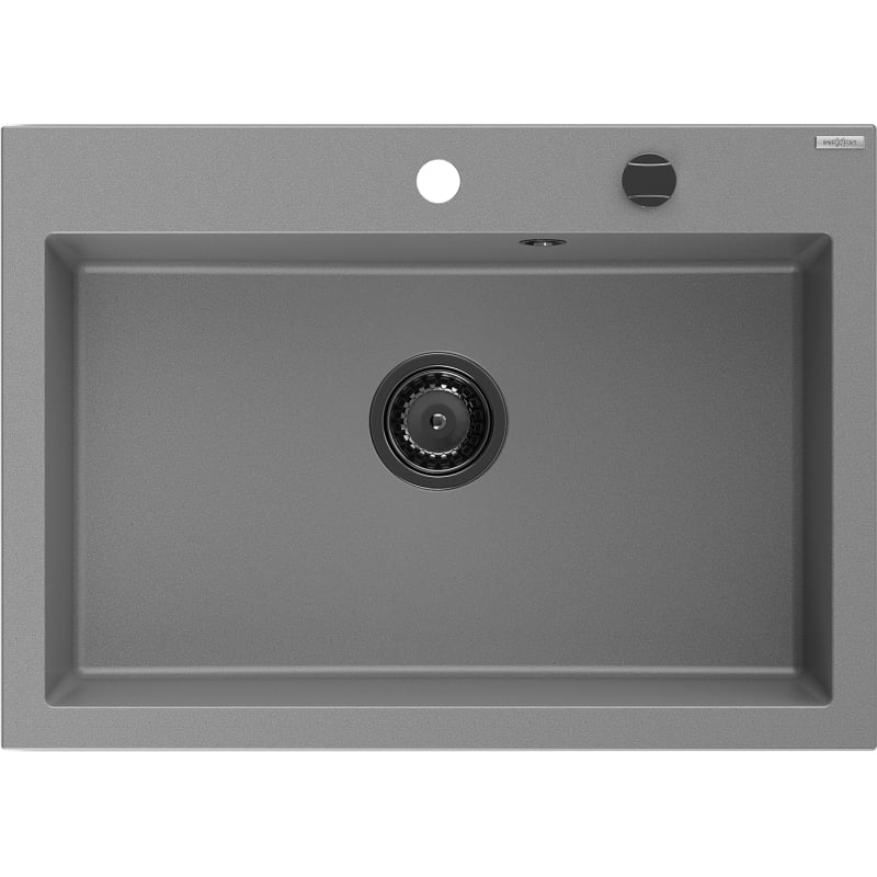 Mexen Elix Granitspüle 1-beckig 700 x 500 mm, Grau, schwarzer Siphon - 6526701005-71-B