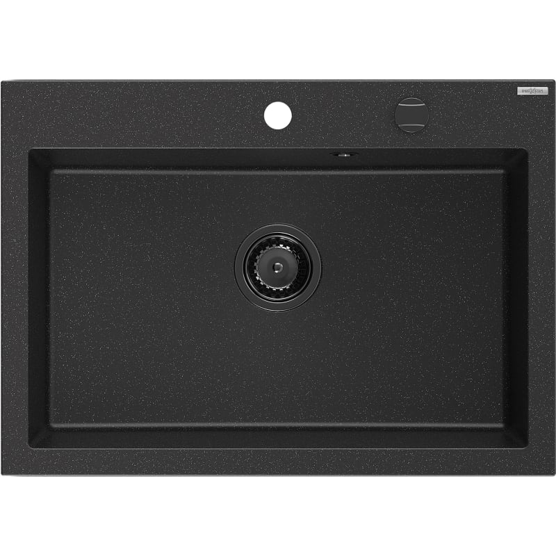 Mexen Elix Granitspüle, ein Becken, 700 x 500 mm, schwarz/silberner Metallic-Look, schwarzer Siphon - 6526701005-73-B