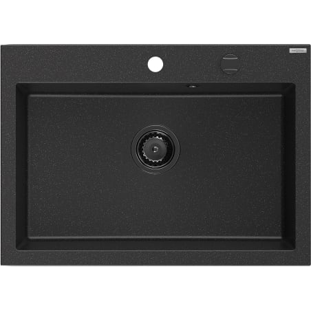 Mexen Elix Granitspüle, ein Becken, 700 x 500 mm, schwarz/silberner Metallic-Look, schwarzer Siphon - 6526701005-73-B