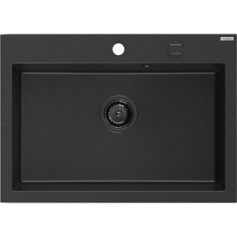 Mexen Elix Granitspüle 1-fach 700 x 500 mm, schwarz/gold metallic, schwarzer Siphon - 6526701005-75-B