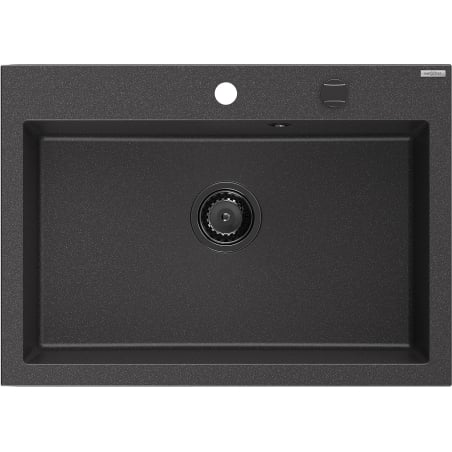 Mexen Elix Granitspüle, 1-beckig, 700 x 500 mm, schwarz gesprenkelt, schwarzer Siphon - 6526701005-76-B
