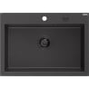 Mexen Elix Granitspüle, 1-beckig, 700 x 500 mm, schwarz gesprenkelt, schwarzer Siphon - 6526701005-76-B