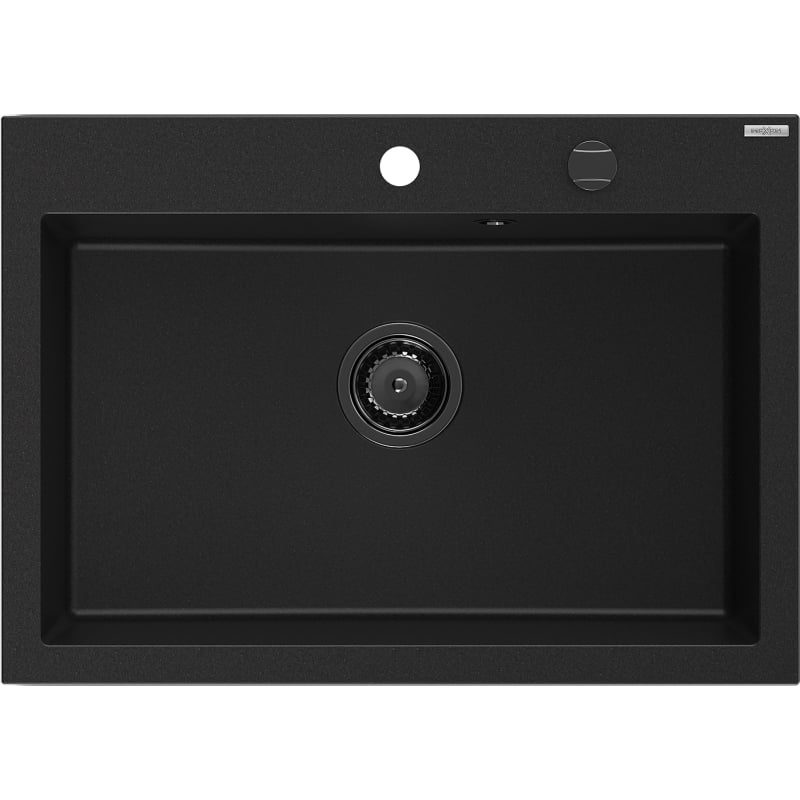 Mexen Elix Granitspüle 1-Becken 700 x 500 mm, schwarz, schwarzer Siphon - 6526701005-77-B