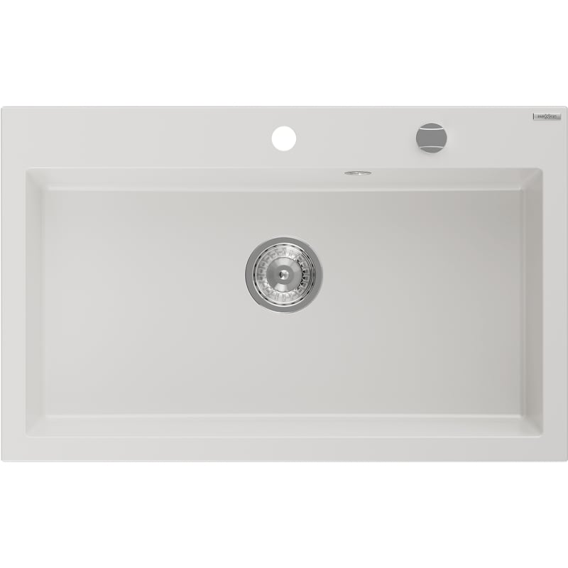Mexen Elix Granitspüle 1-beckig 800 x 500 mm, weiß, Siphon Chrom - 6527801005-20