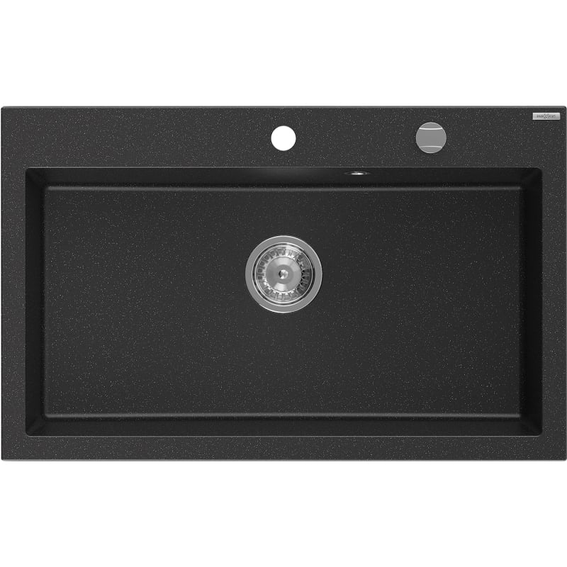 Mexen Elix Granitspüle 1-Becken 800 x 500 mm, schwarz/silber metallic, Chrom Siphon - 6527801005-73