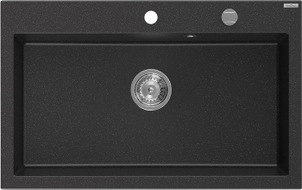 Mexen Elix Granitspüle 1-Becken 800 x 500 mm, schwarz/silber metallic, Chrom Siphon - 6527801005-73