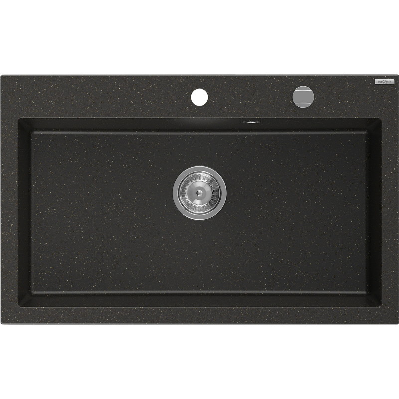 Mexen Elix Granitspüle 1-Becken 800 x 500 mm, Schwarz/Gold Metallic, Chrom Siphon - 6527801005-75