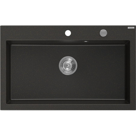 Mexen Elix Granitspüle 1-Becken 800 x 500 mm, Schwarz/Gold Metallic, Chrom Siphon - 6527801005-75