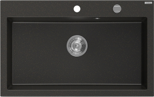 Mexen Elix Granitspüle 1-beckig 800 x 500 mm, schwarz/gold metallisch, Siphon Chrom - 6527801005-75