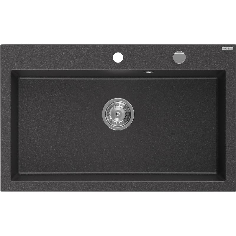 Mexen Elix Granitspüle 1-becken 800 x 500 mm, schwarz gesprenkelt, Chromsiphon - 6527801005-76