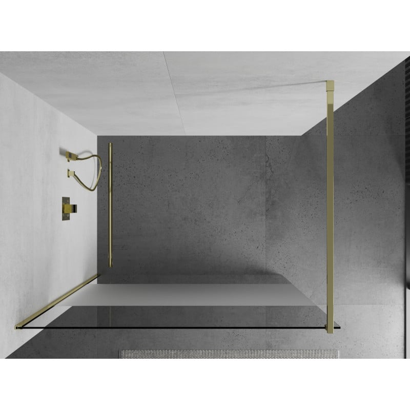 Mexen Kioto Duschwand Walk-in 140 x 200 cm, transparent/matt 8 mm, gold - 800-140-101-50-35