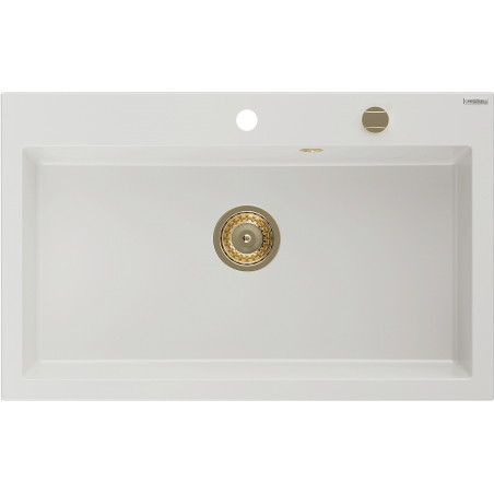 Mexen Elix Granitspüle 1-becken 800 x 500 mm, weiß, goldener Siphon - 6527801005-20-G