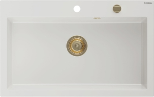 Mexen Elix Granitspüle 1-becken 800 x 500 mm, weiß, goldener Siphon - 6527801005-20-G