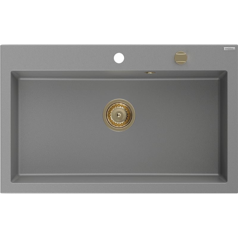 Mexen Elix Granitspüle 1-beckig 800 x 500 mm, grau, goldener Siphon - 6527801005-71-G
