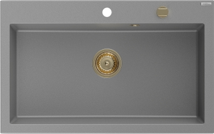 Mexen Elix Granitspüle 1-beckig 800 x 500 mm, grau, goldener Siphon - 6527801005-71-G