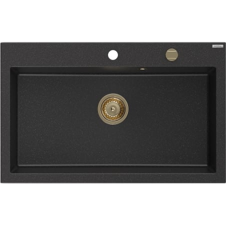 Mexen Elix Granitspüle, 1-Becken, 800 x 500 mm, schwarz/silber metallic, goldener Siphon - 6527801005-73-G