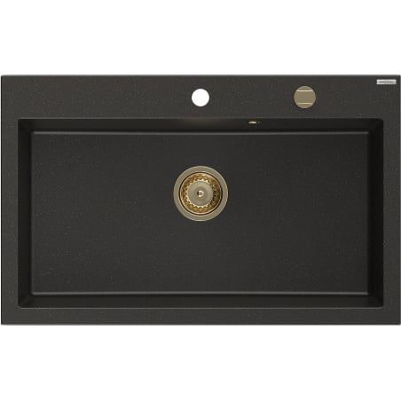 Mexen Elix Granitspüle 1-becken 800 x 500 mm, schwarz/gold metallic, goldener Siphon - 6527801005-75-G