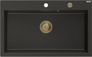 Mexen Elix Granitspüle 1-becken 800 x 500 mm, schwarz/gold metallic, goldener Siphon - 6527801005-75-G