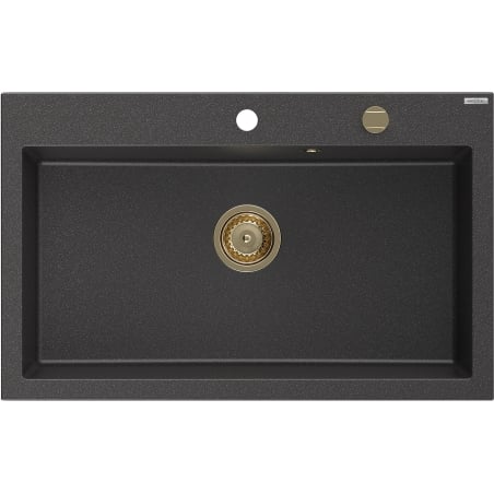 Mexen Elix Granitspüle 1-Becken 800 x 500 mm, schwarz gesprenkelt, goldener Siphon - 6527801005-76-G