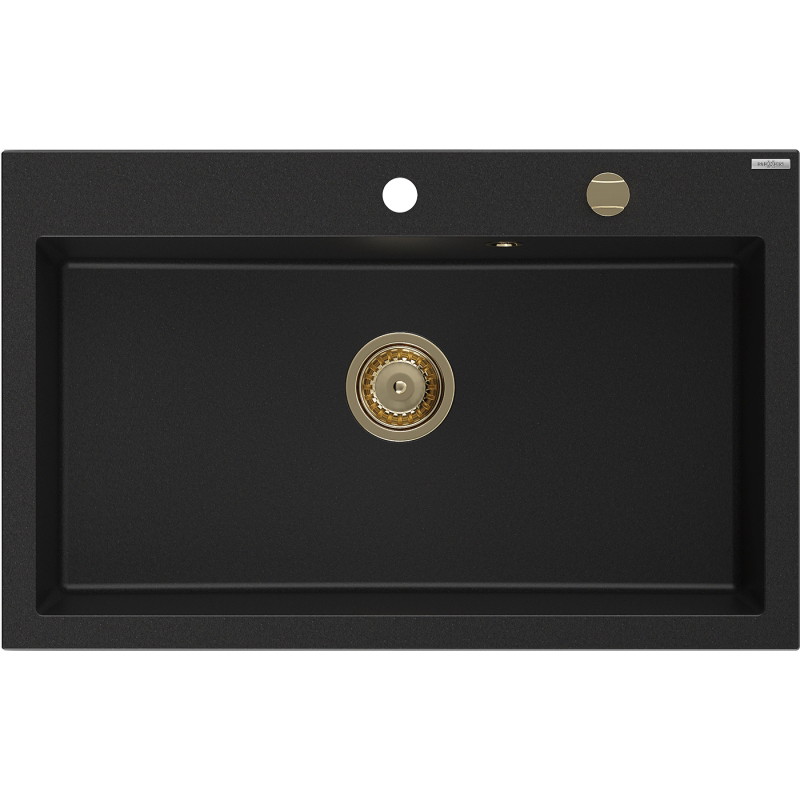 Mexen Elix Granitspüle 1-Kammer 800 x 500 mm, schwarz, Siphon gold - 6527801005-77-G
