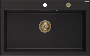 Mexen Elix Granitspüle 1-Kammer 800 x 500 mm, schwarz, Siphon gold - 6527801005-77-G