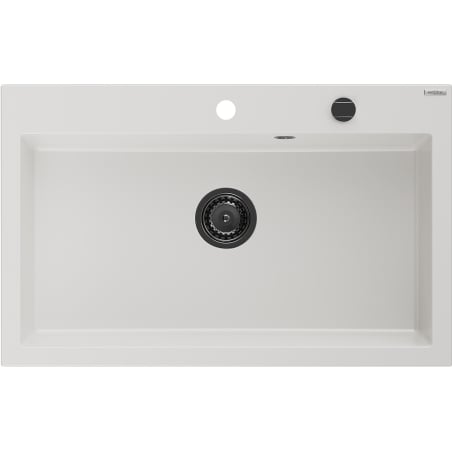 Mexen Elix Granitspüle 1-becken 800 x 500 mm, weiß, schwarzer Siphon - 6527801005-20-B