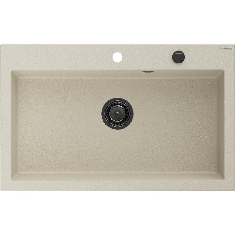 Mexen Elix Granitspüle 1-Becken 800 x 500 mm, beige, schwarzer Siphon - 6527801005-69-B